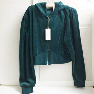 Reflex Womens Hooded Jacket Teal Velvet Long Sleeve Full Zip L New